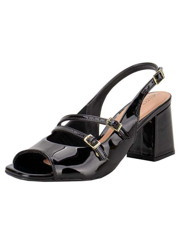 Beira Rio - Sandália Feminina Salto Grosso Beira Rio 8436235 - Verniz/Preto