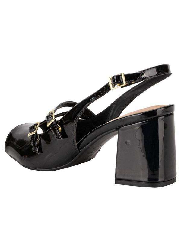 Beira Rio - Sandália Feminina Salto Grosso Beira Rio 8436235 - Verniz/Preto 3