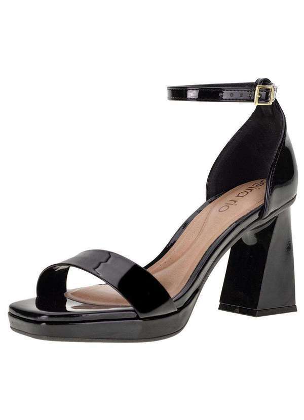 Beira Rio - Sandália Feminina Salto Grosso Beira Rio - 8489102 - Verniz/Preto
