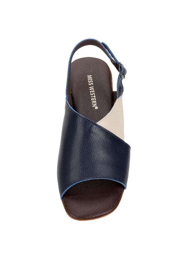 Miss Western - Sandália Feminina Salto Grosso Miss Western 21009 Marinho/Bege 5