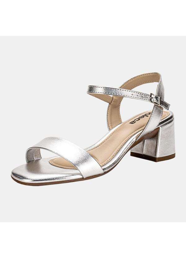 Moleca - Sandália Feminina Salto Grosso Moleca 5496101 - Prata 1