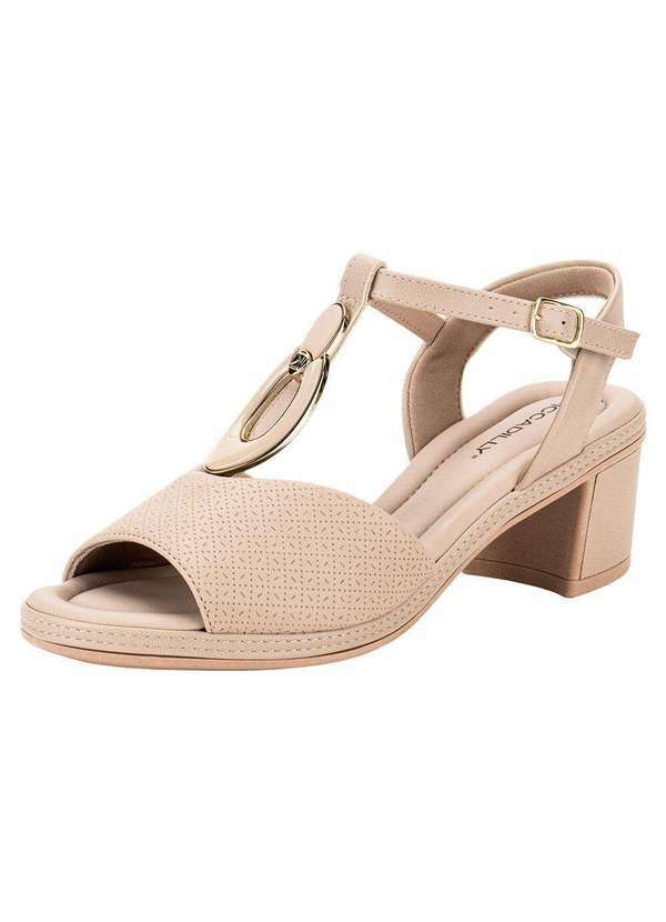 Piccadilly - Sandália Feminina Salto Grosso Piccadilly 566060 - Bege