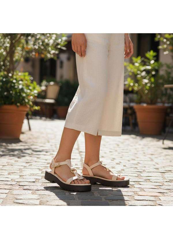 Via Scarpa - Sandália Feminina Salto Grosso Via Scarpa 177918865 Natural 2