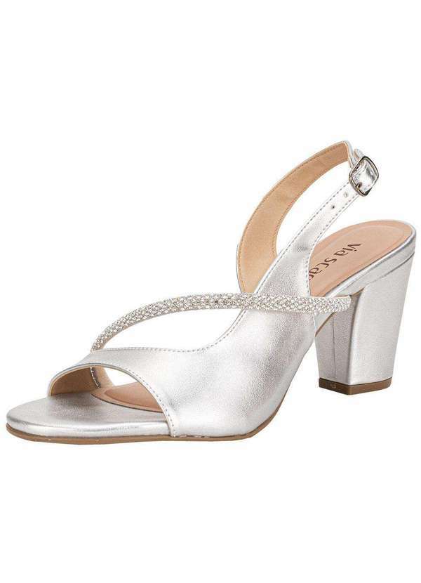 Via Scarpa - Sandália Feminina Salto Grosso Via Scarpa 178018952 - Prata