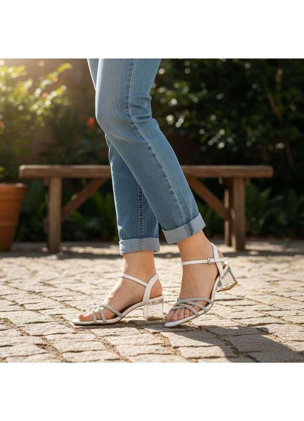 Vizzano - Sandália Feminina Salto Grosso Vizzano 6442112 Branco 2