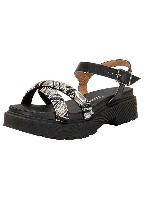 Vizzano - Sandália Feminina Salto Grosso Vizzano 6499114 - Preto/Cinza