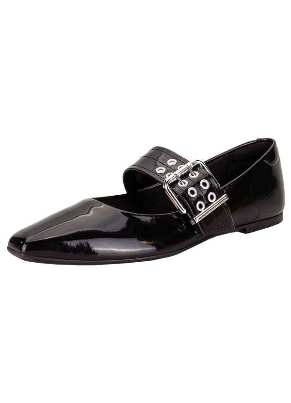 Moleca - Sapatilha Feminina Flat Moleca 5821103 - Verniz/Preto