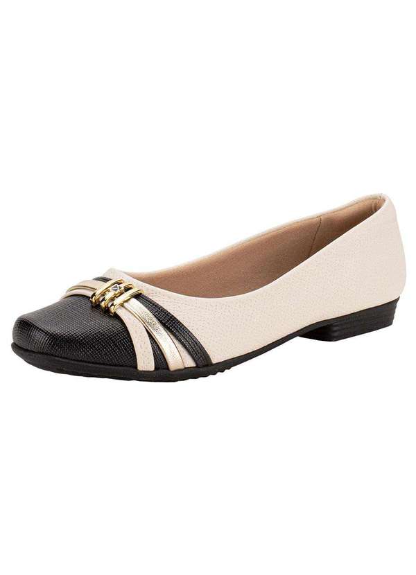 Piccadilly - Sapatilha Feminina Flat Piccadilly 250233 - Bege/Preto