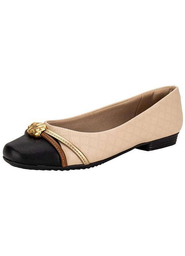 Piccadilly - Sapatilha Feminina Flat Piccadilly 250267 Bege/Preto