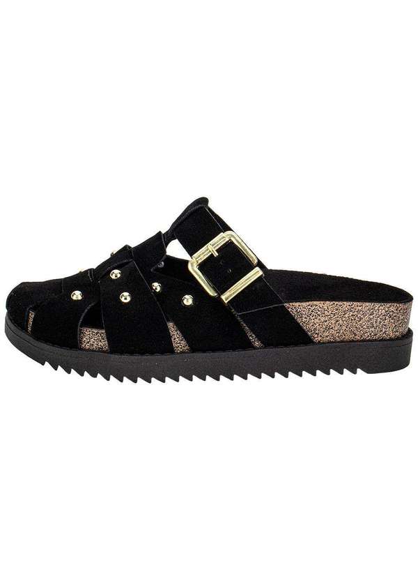 Moleca - Sapato Feminino Mule Flat Moleca 5500118 Preto/Camurça 2