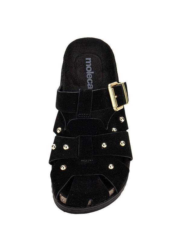 Moleca - Sapato Feminino Mule Flat Moleca 5500118 Preto/Camurça 5
