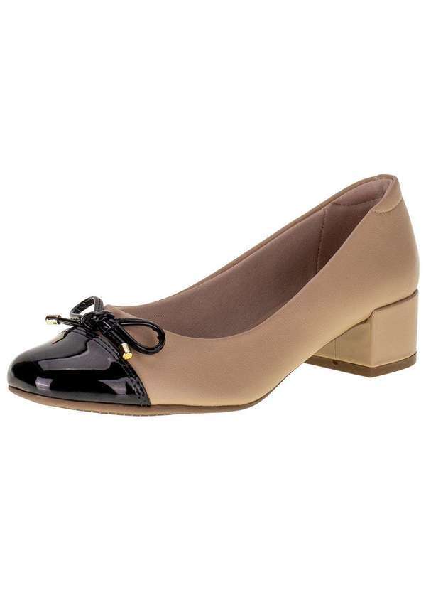 Beira Rio - Sapato Feminino Salto Grosso Beira Rio - 4301102 - Bege/Preto