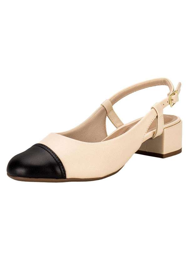 Beira Rio - Sapato Feminino Salto Grosso Beira Rio 4301111 - Bege/Preto