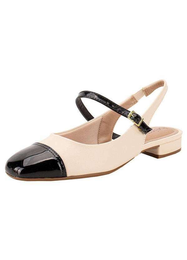 Beira Rio - Sapato Feminino Salto Grosso Beira Rio 4318105 - Bege/Preto