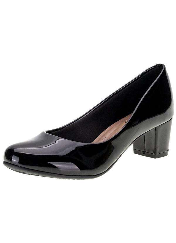 Beira Rio - Sapato Feminino Salto Grosso Beira Rio - 4777409 - Verniz/Preto