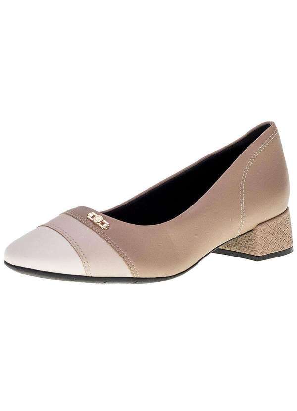 Comfortflex - Sapato Feminino Salto Grosso Comfortflex - 2395302 - Bege