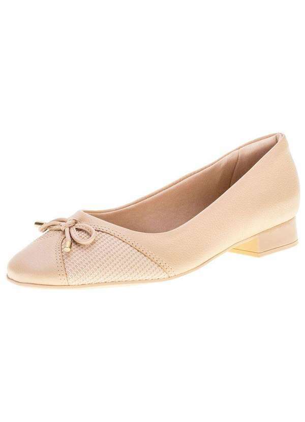 Comfortflex - Sapato Feminino Salto Grosso Comfortflex 2482303 - Bege