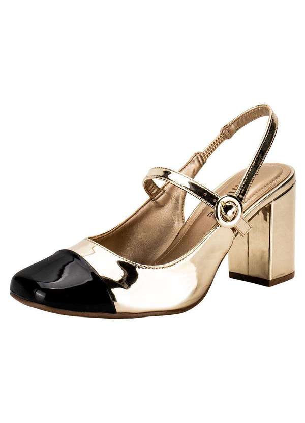 Via Marte - Sapato Feminino Salto Grosso Via Marte 062012 - Preto/Dourado