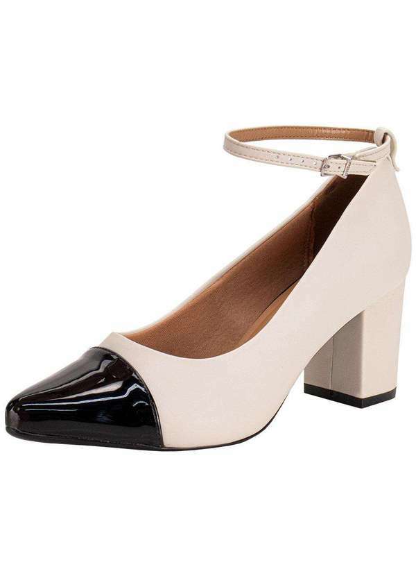 Vizzano - Sapato Feminino Salto Grosso Vizzano 1290523 Bege/Preto