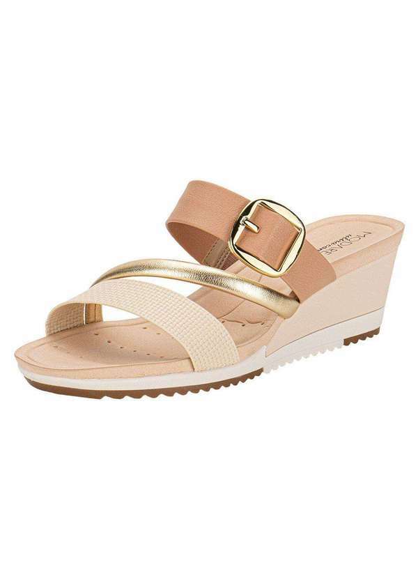 Modare - Tamanco Feminino Anabela Modare 7123152 - Bege/Ouro