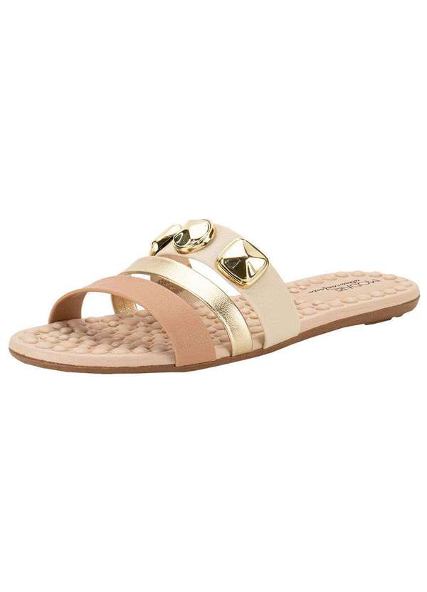 Modare - Tamanco Feminino Flat Modare 7163128 - Bege/Dourado