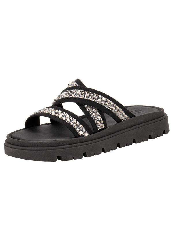 Moleca - Tamanco Feminino Flat Moleca 5504108 - Preto/Cinza