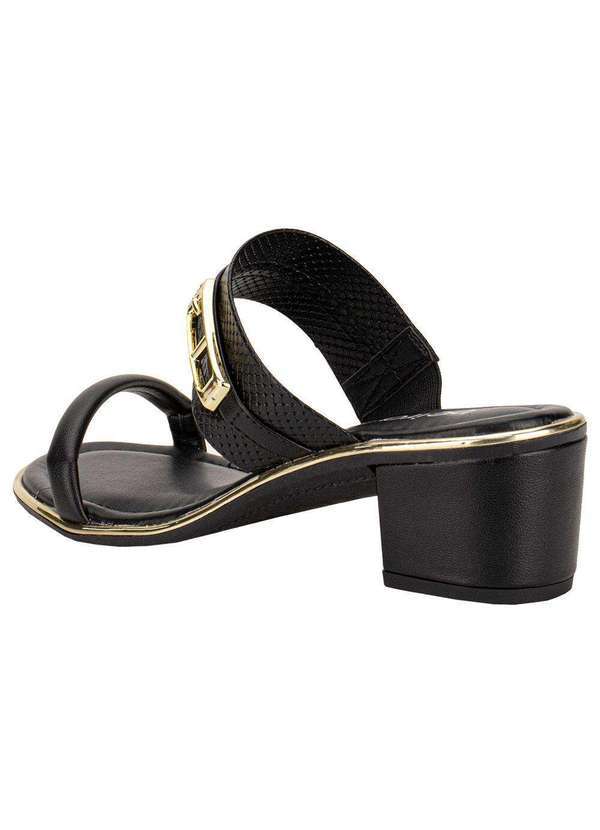 O.ria　レディース　BLK M Tamanco Feminino Salto Grosso Beira Rio 8379252 - Preto/Dourado