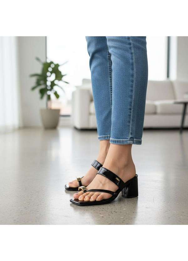 Via Marte - Tamanco Feminino Salto Grosso Via Marte 264006 Verniz/Preto 2