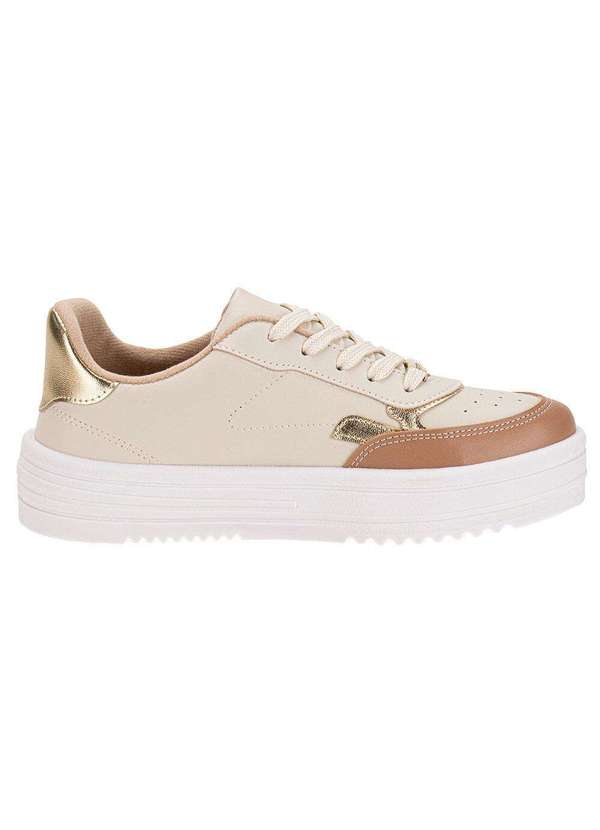 Moleca - Tênis Feminino Casual Moleca 5712330 - Bege/Dourado 5
