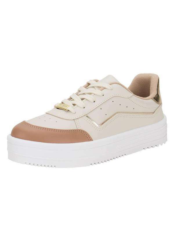 Moleca - Tênis Feminino Casual Moleca 5782316 - Bege/Dourado