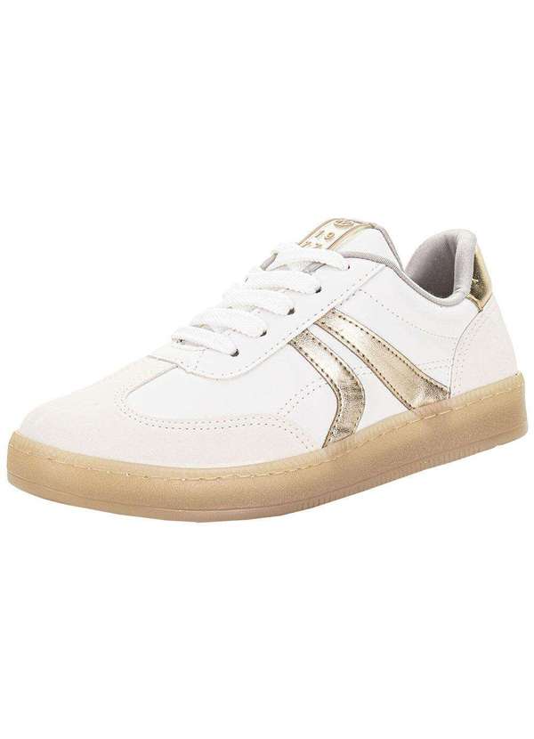 Via Marte - Tênis Feminino Casual Via Marte 213012 Branco/Dourado