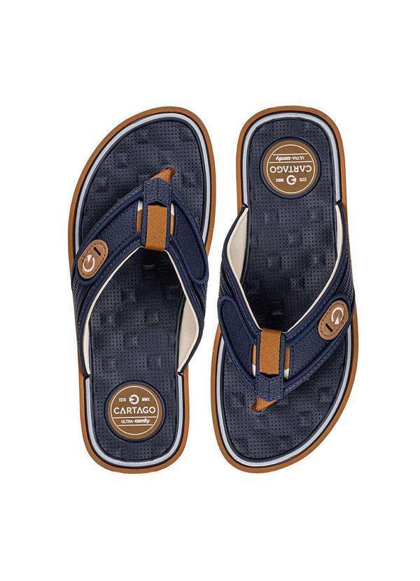 Cartago - Chinelo Masculino Lyon Iv Cartago 12531 - Bege/Azul