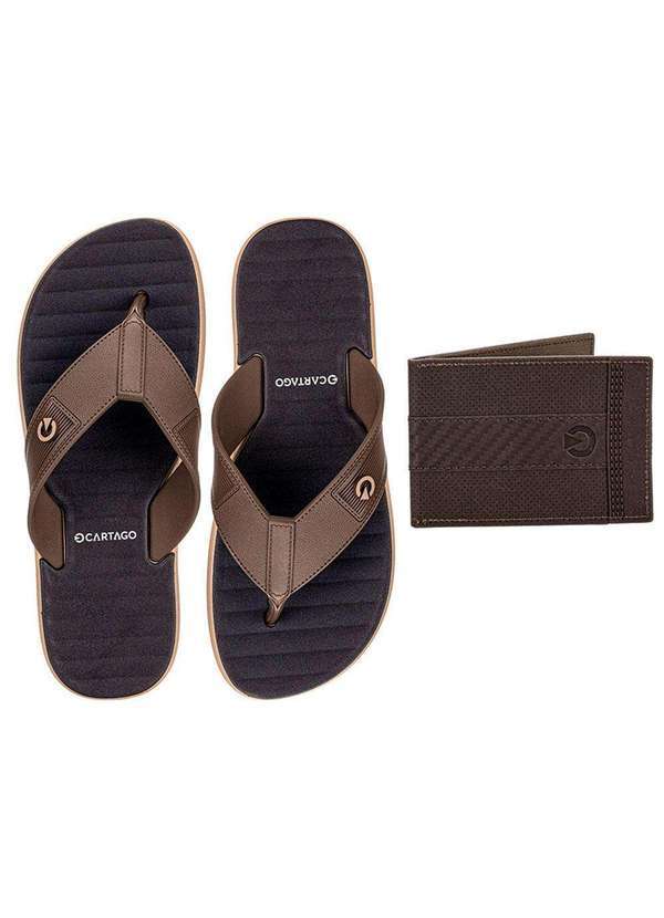 Cartago - Kit Chinelo Masculino Medelin e Carteira Cartago 12534 - Café