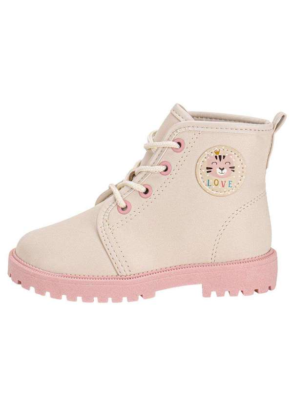 Molekinha - Bota Infantil Coturno Molekinha 2126525 - Bege/Rosa 2