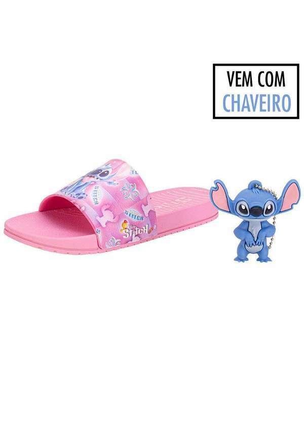 Grendene Kids - Kit Chinelo Infantil Slide Disney e Chaveiro Stitch Grendene Rosa