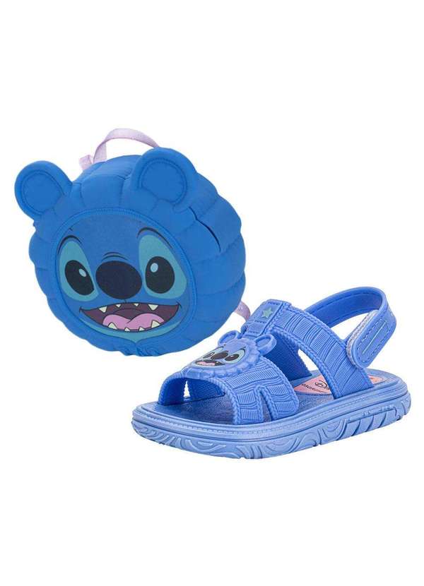Grendene Kids - Kit Sandália Infantil Stitch e Mochila Disney Puff Grendene - Azul