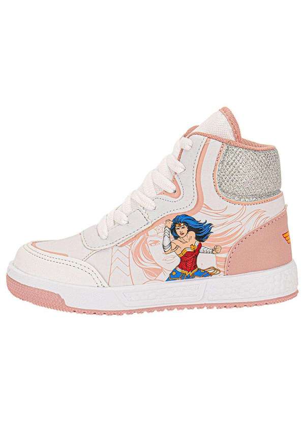 Via Vip - Tênis Infantil Cano Alto Mulher Maravilha Via Vip W3815 - Branco/Rosa 2