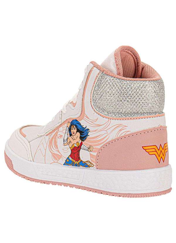Via Vip - Tênis Infantil Cano Alto Mulher Maravilha Via Vip W3815 - Branco/Rosa 3