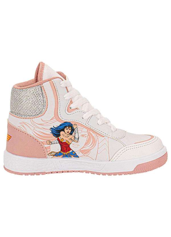 Via Vip - Tênis Infantil Cano Alto Mulher Maravilha Via Vip W3815 - Branco/Rosa 5