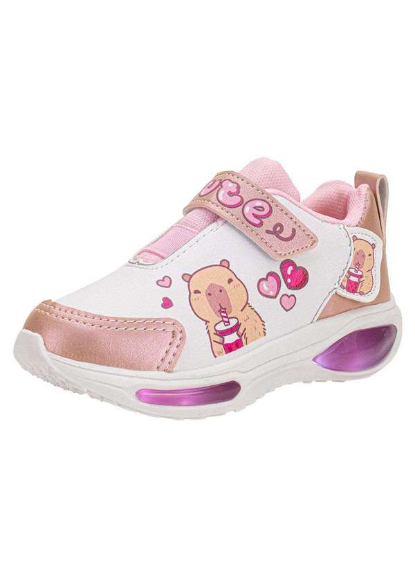 Minipé - Tênis Infantil Capivara Led Minipé Mp2530 - Branco/Rosa