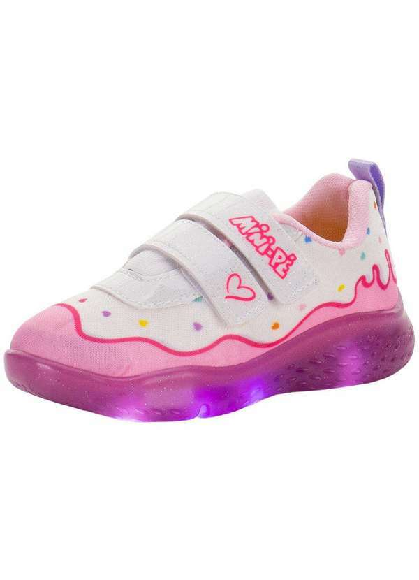 Minipé - Tênis Infantil Feminino Led Minipé - Mp2330 - Branco/Rosa