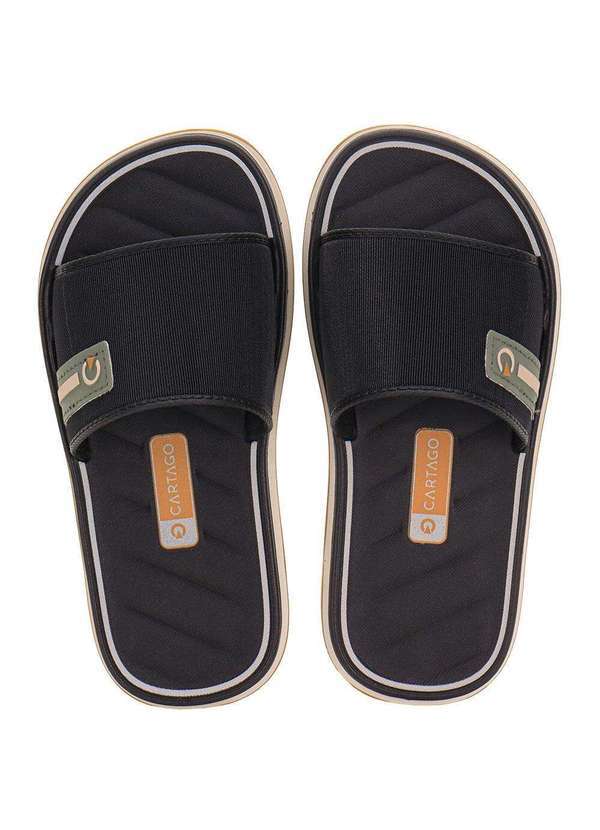 Cartago - Chinelo Infantil Masculino Slide Malaga Sport Cartago 12448 - Preto/Bege