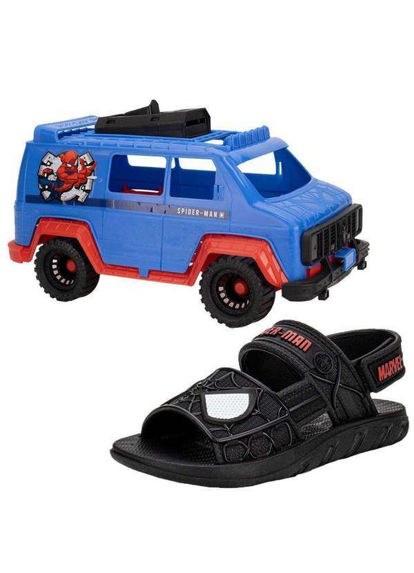 Grendene Kids - Kit Papete Infantil Homem Aranha e Furgão Grendene Kids 23222 Preto/Vermelho
