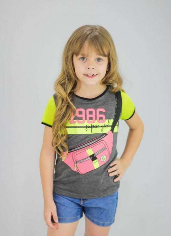 Cia da Malha - Blusa Infantil Feminina Juvenil Menina 1 Ano a 16 Anos Verao Preto Mescla