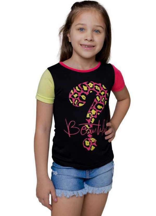 Cia da Malha - Blusa Infantil Feminina Juvenil Menina 1 Ano a 16 Anos Verao Preto