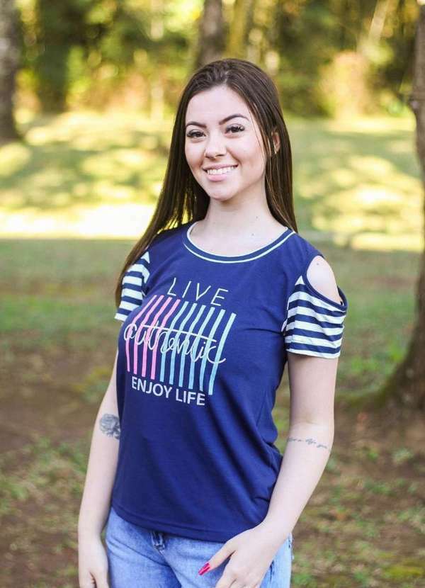 Cia da Malha - Blusinha Feminino Verao Adulta Marinho Colegia