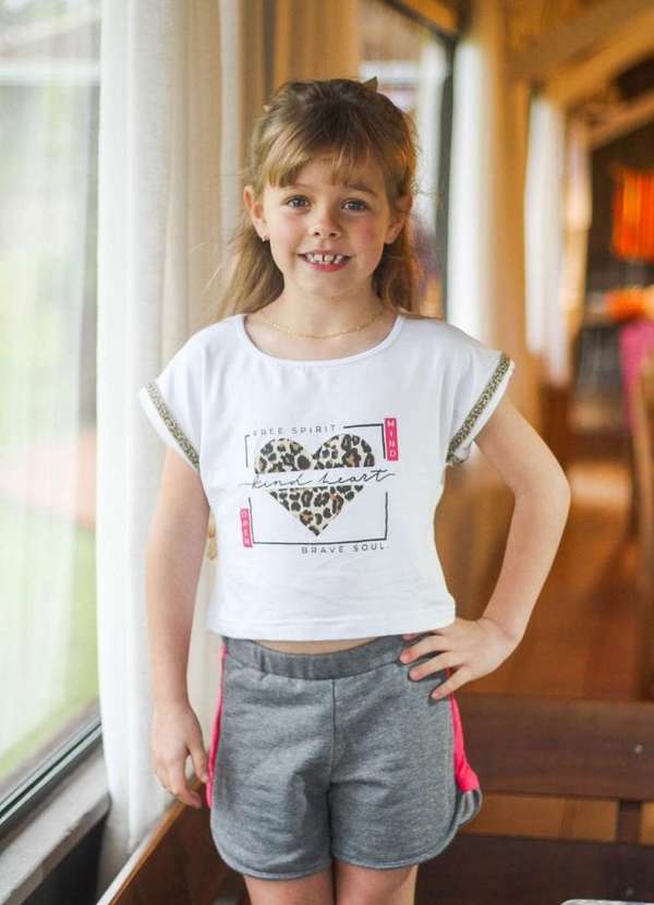 Meninas En Shorts Cia Da Malha Conjunto Infantil Shorts Meninas Branco