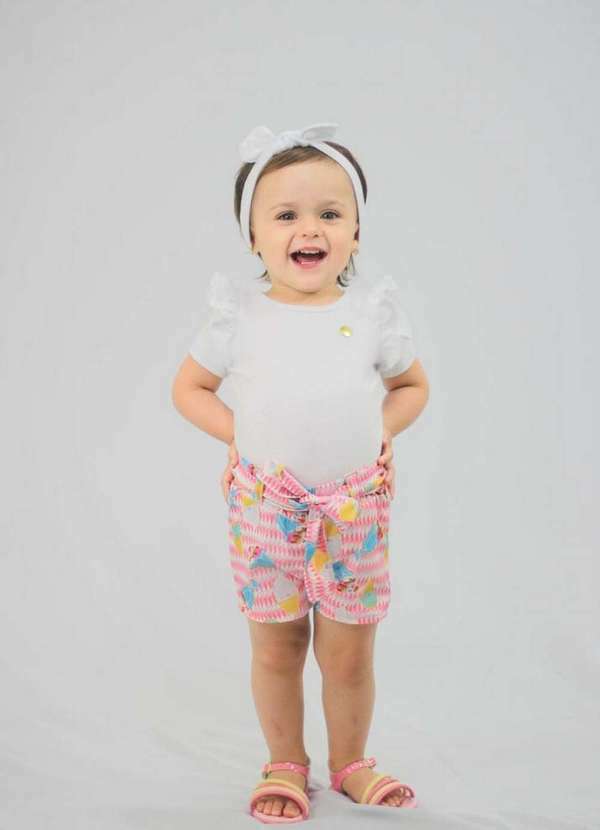 Cia da Malha - Conjunto Infantil Shorts Meninas Branco