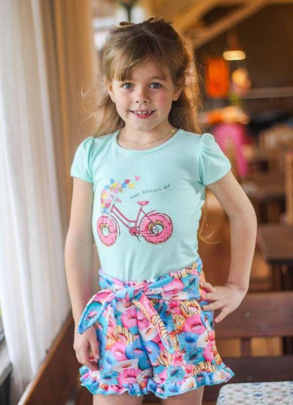 Cia da Malha - Conjunto Infantil Shorts Meninas Est Donuts