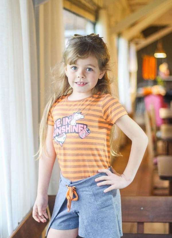 Cia da Malha - Conjunto Infantil Shorts Meninas Laranja